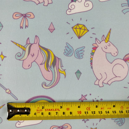 FS169 Unicorn Rainbow | Fabric | Animal, Blue, drape, Exclusive, Fabric, fashion fabric, jersey, making, Rainbow, Scuba, sewing, Stretchy, Unicorn | Fabric Styles