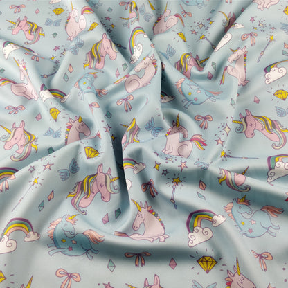 FS169 Unicorn Rainbow | Fabric | Animal, Blue, drape, Exclusive, Fabric, fashion fabric, jersey, making, Rainbow, Scuba, sewing, Stretchy, Unicorn | Fabric Styles