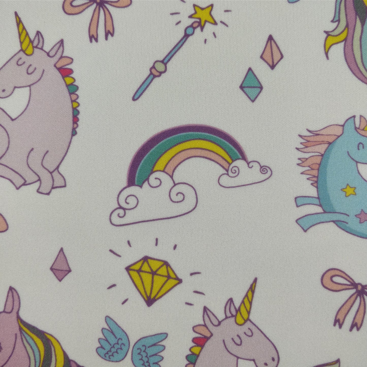 FS169 Unicorn Rainbow | Fabric | Animal, Blue, drape, Exclusive, Fabric, fashion fabric, jersey, making, Rainbow, Scuba, sewing, Stretchy, Unicorn | Fabric Styles