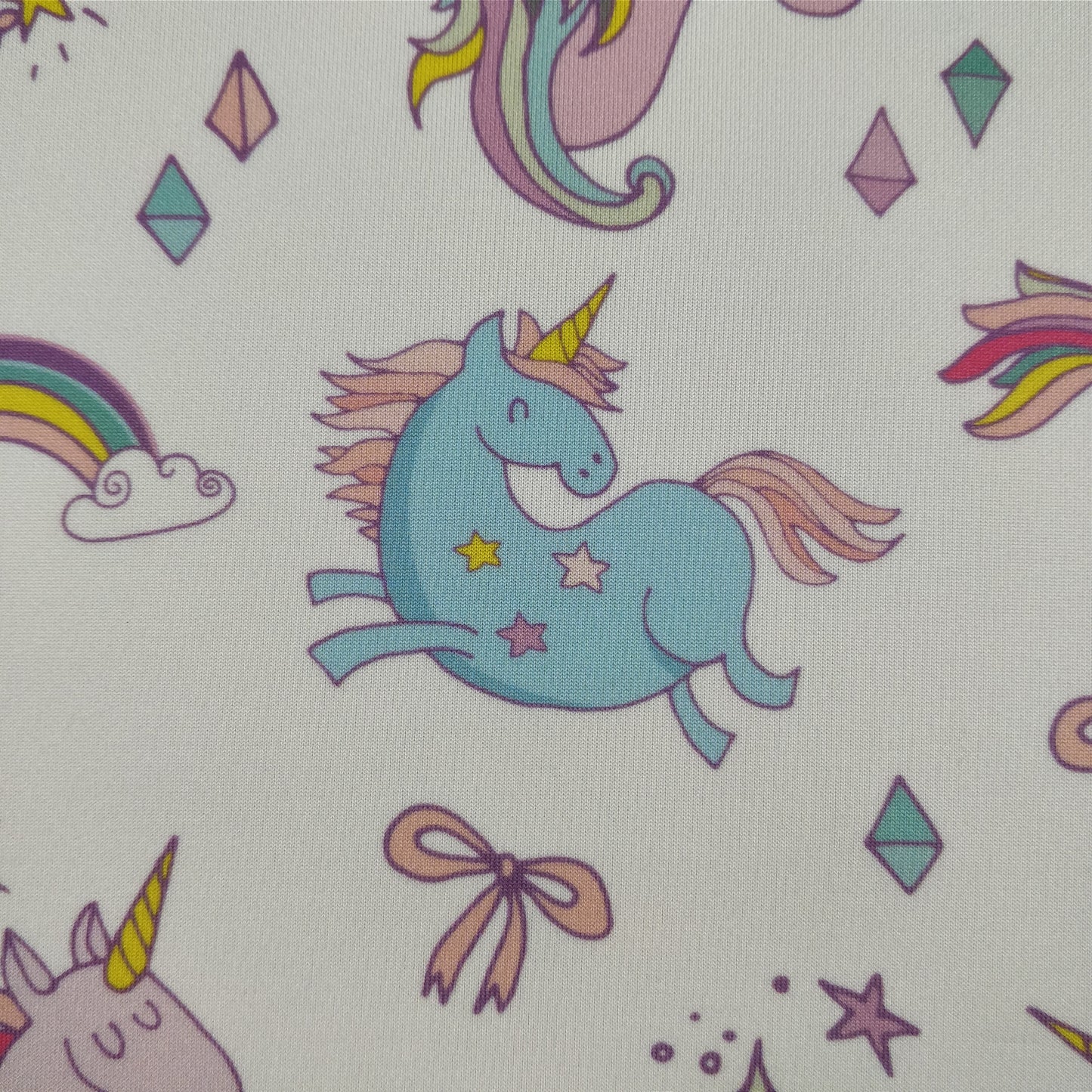 FS169 Unicorn Rainbow | Fabric | Animal, Blue, drape, Exclusive, Fabric, fashion fabric, jersey, making, Rainbow, Scuba, sewing, Stretchy, Unicorn | Fabric Styles