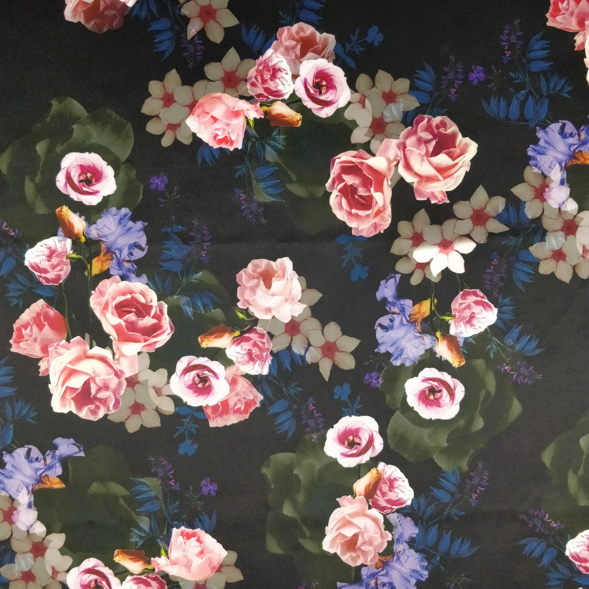 FS193 Vintage Rose Floral | Fabric | Black, drape, Dress making, Fabric, fashion fabric, Floral, Flower, jersey, making, Navy, Pink, Rose, Scuba, sewing, Stretchy | Fabric Styles