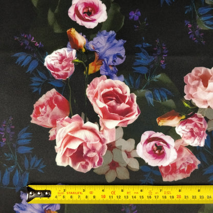 FS193 Vintage Rose Floral | Fabric | Black, drape, Dress making, Fabric, fashion fabric, Floral, Flower, jersey, making, Navy, Pink, Rose, Scuba, sewing, Stretchy | Fabric Styles