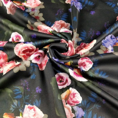 FS193 Vintage Rose Floral | Fabric | Black, drape, Dress making, Fabric, fashion fabric, Floral, Flower, jersey, making, Navy, Pink, Rose, Scuba, sewing, Stretchy | Fabric Styles