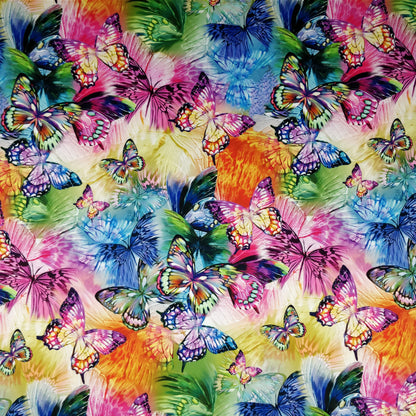 FS204 Multi Colour Rainbow Butterfly | Fabric | Animal, Butterfly, Colorful, Colourful, drape, Dress Fabric, Dress making, Dressmaking Fabric, Fabric, fashion fabric, Flutter, Insect, making, Multi Colour, Multicolor, Multicolour, Rainbow, Scuba, sewing | Fabric Styles