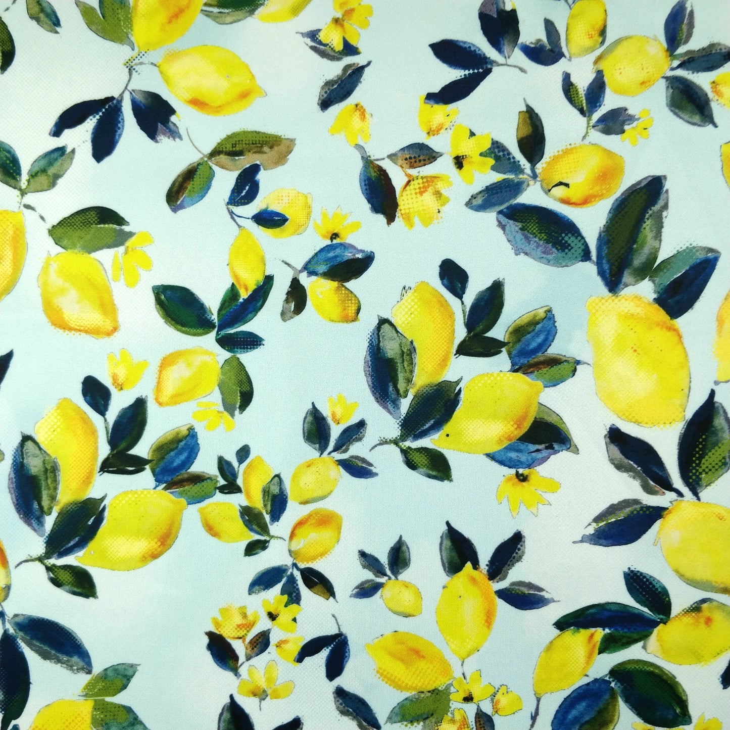 FS294 Amalfi Lemons | Fabric | Black, Blue, elastane, Fabric, fashion fabric, Floral, Fruit, Fruits, Garden, jersey, Leaf, Lemon, Lemons, Light, making, Mint, Polyester, Scuba, sewing, Skirt, Stretchy, Summer, Yellow | Fabric Styles