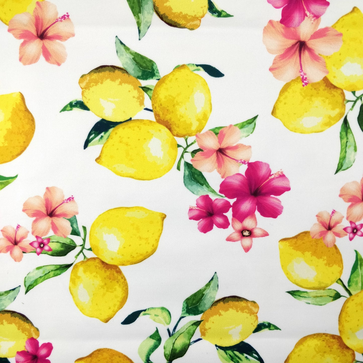 FS295 Lemon Floral Scuba Stretch Knit Fabric White & Black | Fabric | Black, Blue, Fabric, Floral, Flower, Flowers, Fruit, Garden, Leaf, Lemon, Lemons, Light, Mint, Petal, Pink, Scuba, Summer, White, Yellow | Fabric Styles