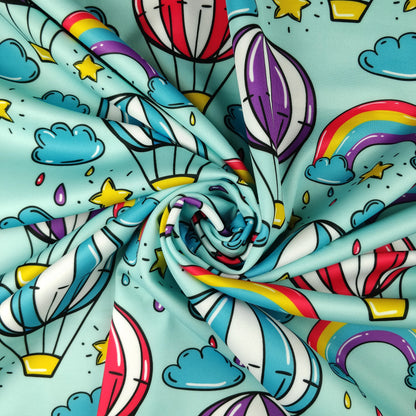 FS256 Funfair Hot Air Balloon | Fabric | Air Balloon, Blue, Child, Children, Childrens, Cloud, Clouds, Exclusive, Fabric, fashion fabric, Funfair, High Fashion, Hot Air Balloon, Kid, kids, Rain, Rain Drops, Rainbow, Scuba, Star | Fabric Styles