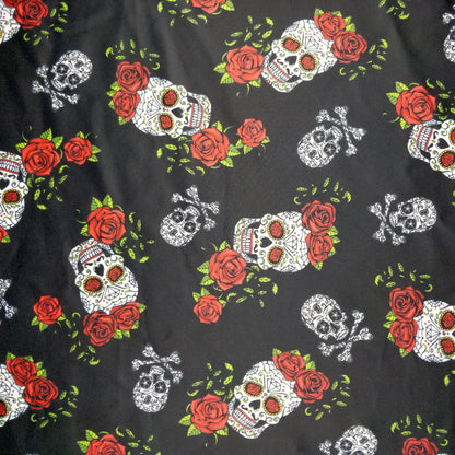 FS343 Skull and Roses | Fabric | Bones, check, Fabric, fashion fabric, Floral, Floral Leopard, Flower, Flowers, Red Roses, Rose, Roses, Scuba, Skull, Skulls | Fabric Styles