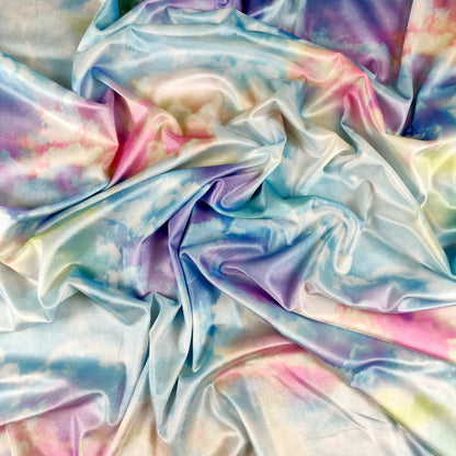 FS113 Clouds Tie Dye Scuba Velvet & Spandex Stretch Knit Fabric Blue Purple Pink Black