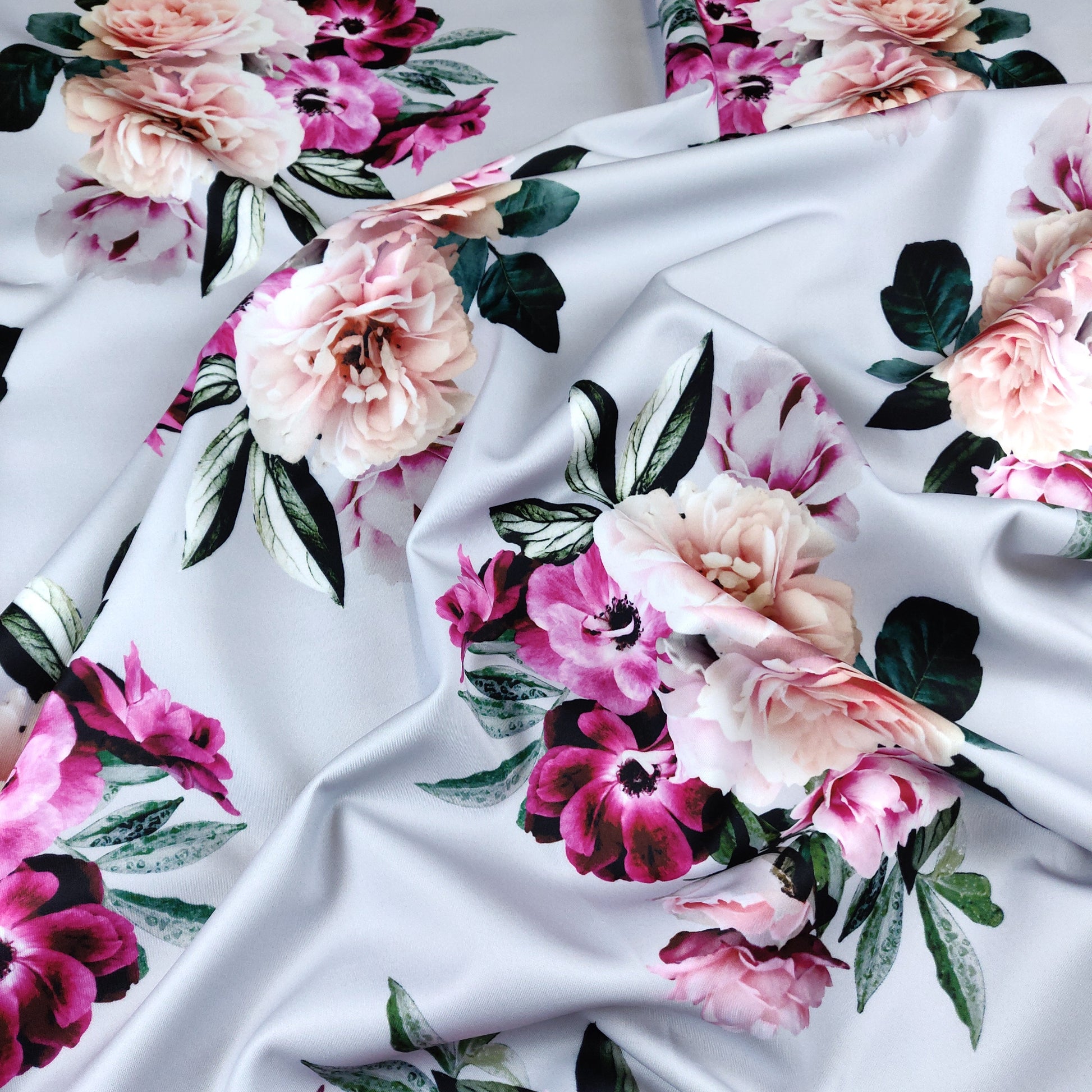 FS382 Beauty Asper | Fabric | drape, Dress making, dressmaking, elastane, fabric, fabrics, fashion fabric, floral, Flower, flowers, grey, jersey, leggings, making, pink, polyester, Purple, scuba, sewing, skirt, stretchy | Fabric Styles