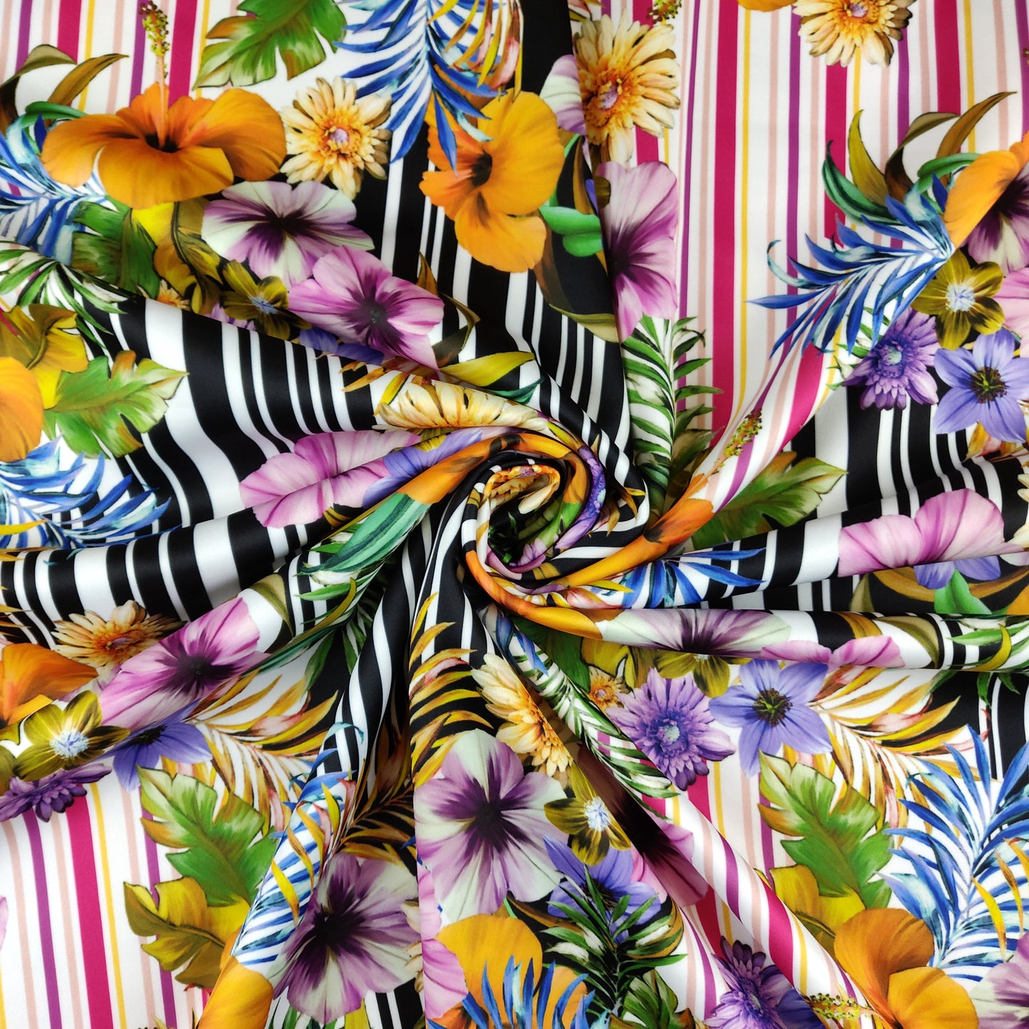 FS392 Aconite | Fabric | Dress making, dressmaking, elastane, fabric, fabrics, fashion fabric, floral, Flower, flowers, green, High Fashion, jersey, khaki, leggings, making, poly, polyester, scuba, sewing, skirt, Stretch, stretchy, Stripe, Stripes, Summer | Fabric Styles