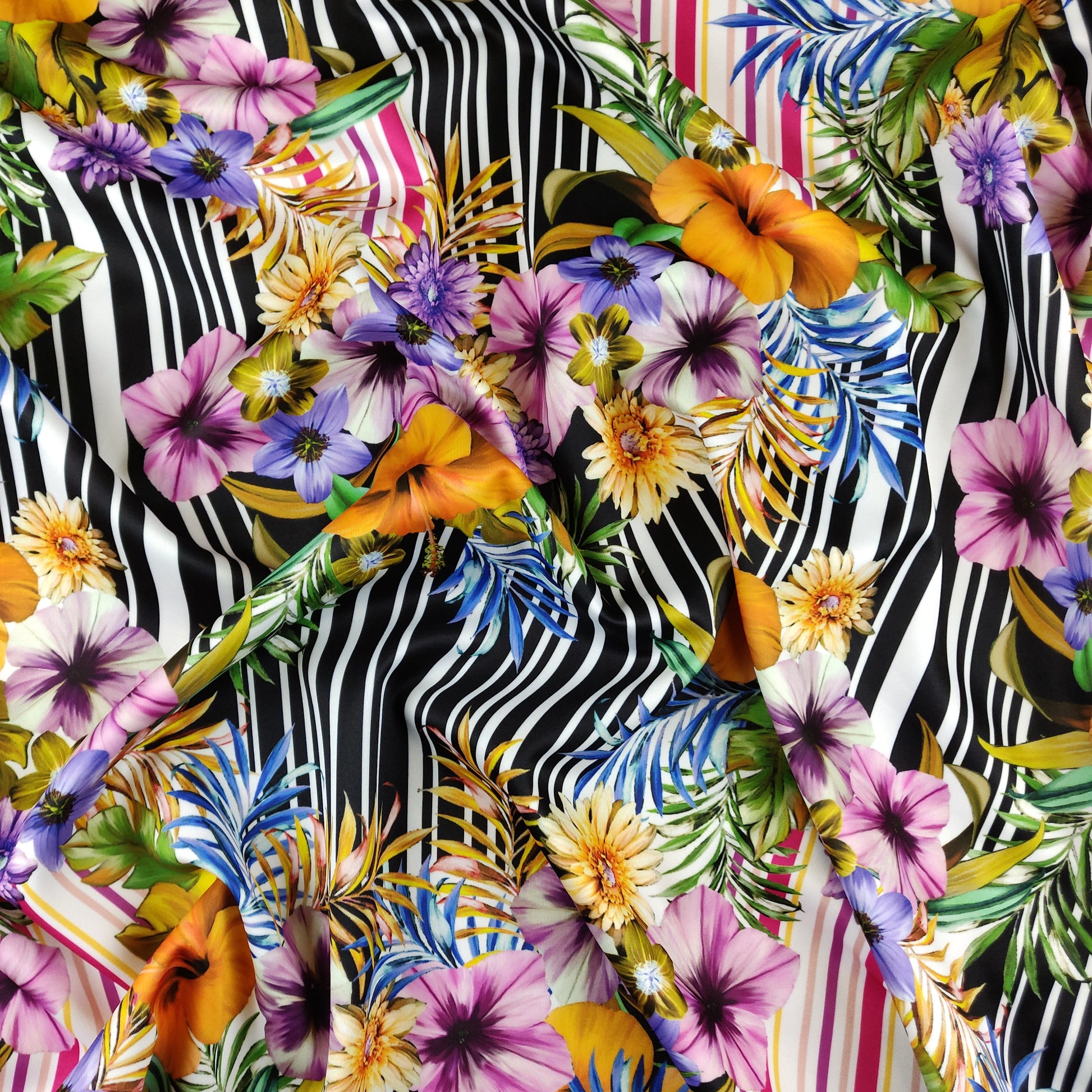 FS392 Aconite | Fabric | Dress making, dressmaking, elastane, fabric, fabrics, fashion fabric, floral, Flower, flowers, green, High Fashion, jersey, khaki, leggings, making, poly, polyester, scuba, sewing, skirt, Stretch, stretchy, Stripe, Stripes, Summer | Fabric Styles