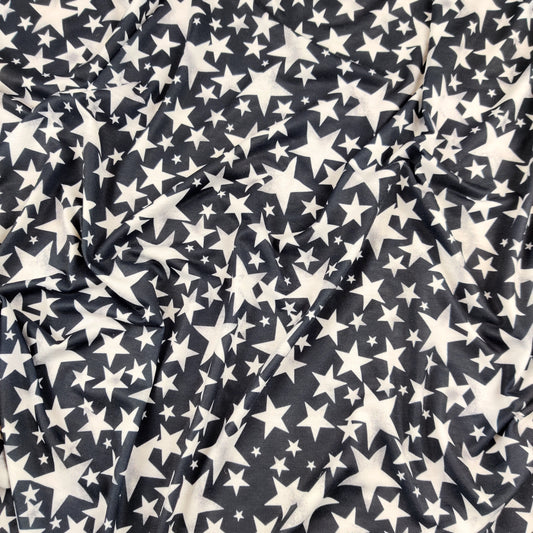 FS414_1 White Stars | Fabric | Baby, Boy, Boys, Children, drape, Fabric, fashion fabric, Kid, Kids, Night, sewing, Small Star, Spun Polyester, Spun Polyester Elastane, Star, Starry Night, Stars, Stretchy | Fabric Styles