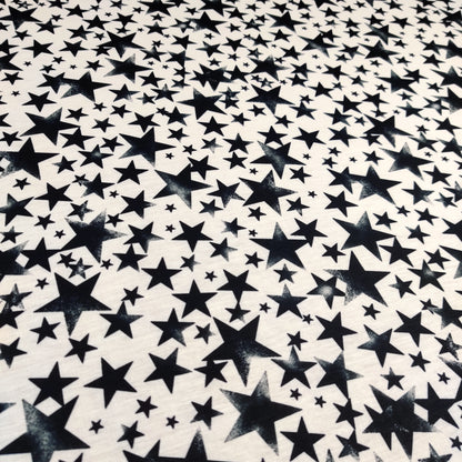 FS414_2 Black Stars | Fabric | Baby, Boys, Child, Children, drape, Fabric, fashion fabric, Kid, Kids, sewing, Spun Polyester Elastane, Star, Starry, Stars, Stretchy | Fabric Styles