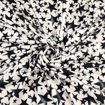 FS414_2 Black Stars | Fabric | Baby, Boys, Child, Children, drape, Fabric, fashion fabric, Kid, Kids, sewing, Spun Polyester Elastane, Star, Starry, Stars, Stretchy | Fabric Styles