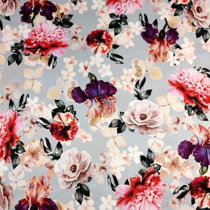 FS445 Flower Days | Fabric | drape, Fabric, fashion fabric, Floral, Flower, Grey, Scuba, sewing, Stretchy | Fabric Styles