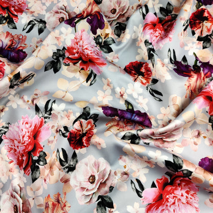 FS445 Flower Days | Fabric | drape, Fabric, fashion fabric, Floral, Flower, Grey, Scuba, sewing, Stretchy | Fabric Styles