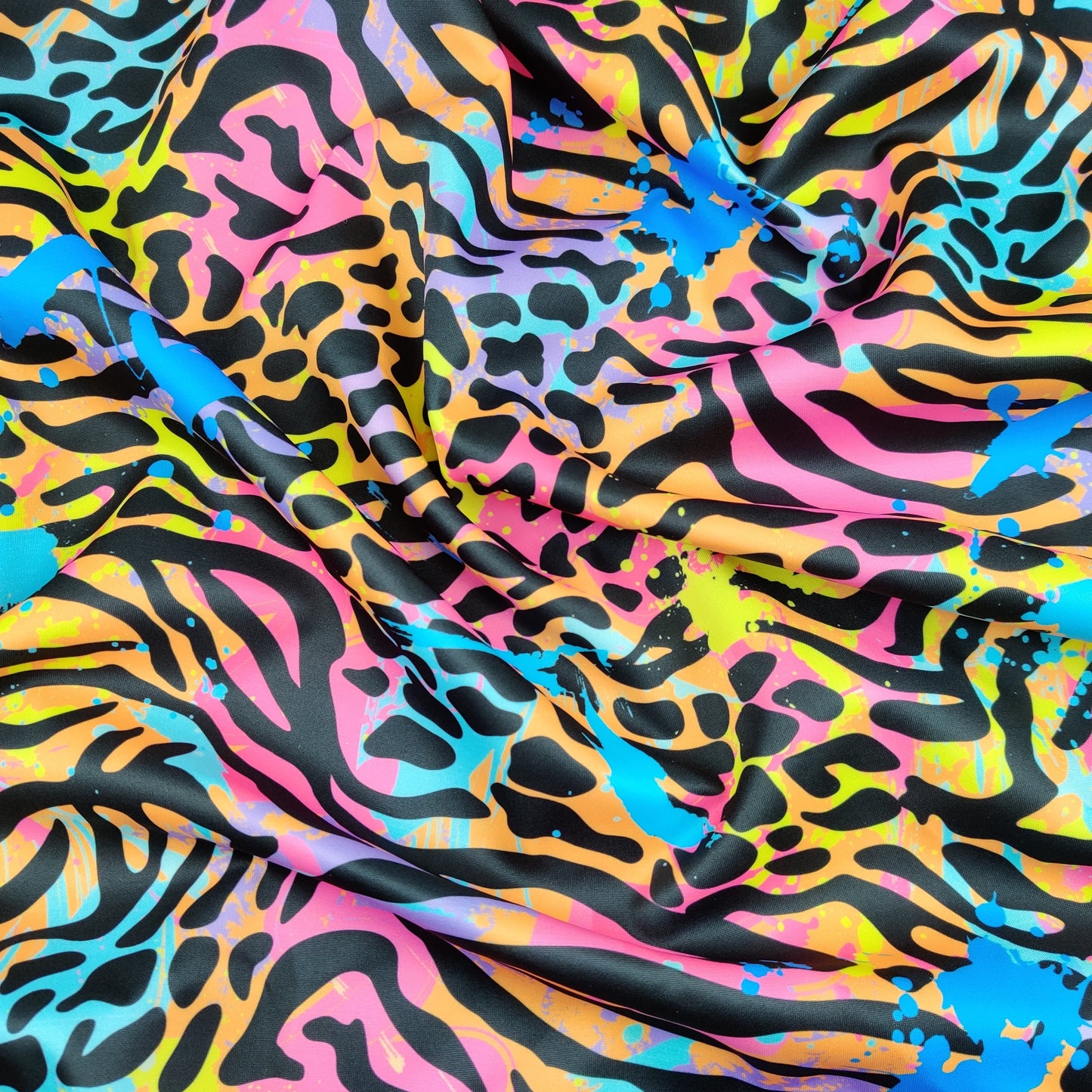 FS487 Zebra Paint Splat | Fabric | animal, fabric, Fs487, Multi Color, Multi Colour, Multicolor, Multicolored, Multicolour, paint, Scuba, spandex, splash, Swim, Swimwear, Tie Dye, zebra | Fabric Styles