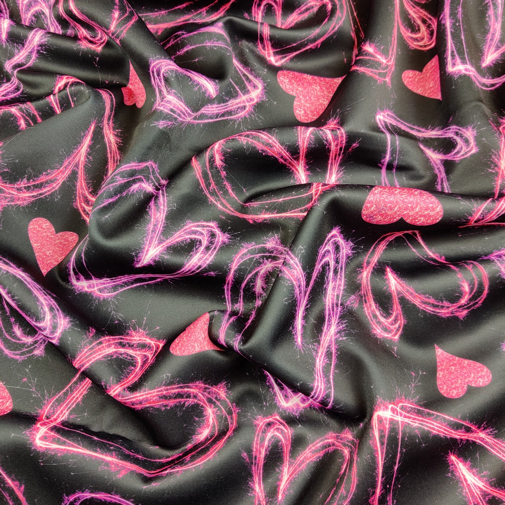 FS422 Sparkly Hearts | Fabric | drape, Fabric, fashion fabric, Heart, Hearts, purple, Scuba, sewing, Stretchy, Swim, Swimwear, Valentine, Valentines | Fabric Styles