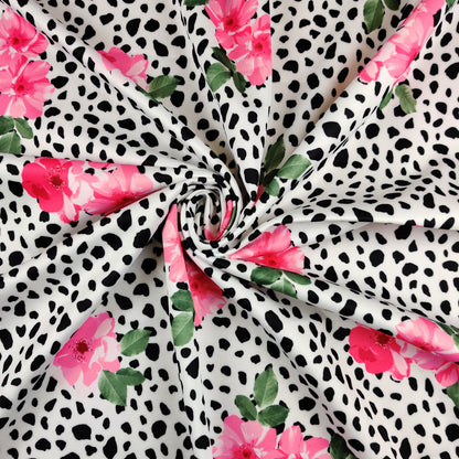 FS440 Dalmatian Floral | Fabric | Animal, Dalmatian, drape, Fabric, fashion fabric, Floral, Flower, Nude, Scuba, sewing, Stretchy | Fabric Styles