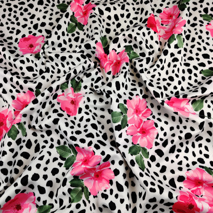 FS440 Dalmatian Floral | Fabric | Animal, Dalmatian, drape, Fabric, fashion fabric, Floral, Flower, Nude, Scuba, sewing, Stretchy | Fabric Styles