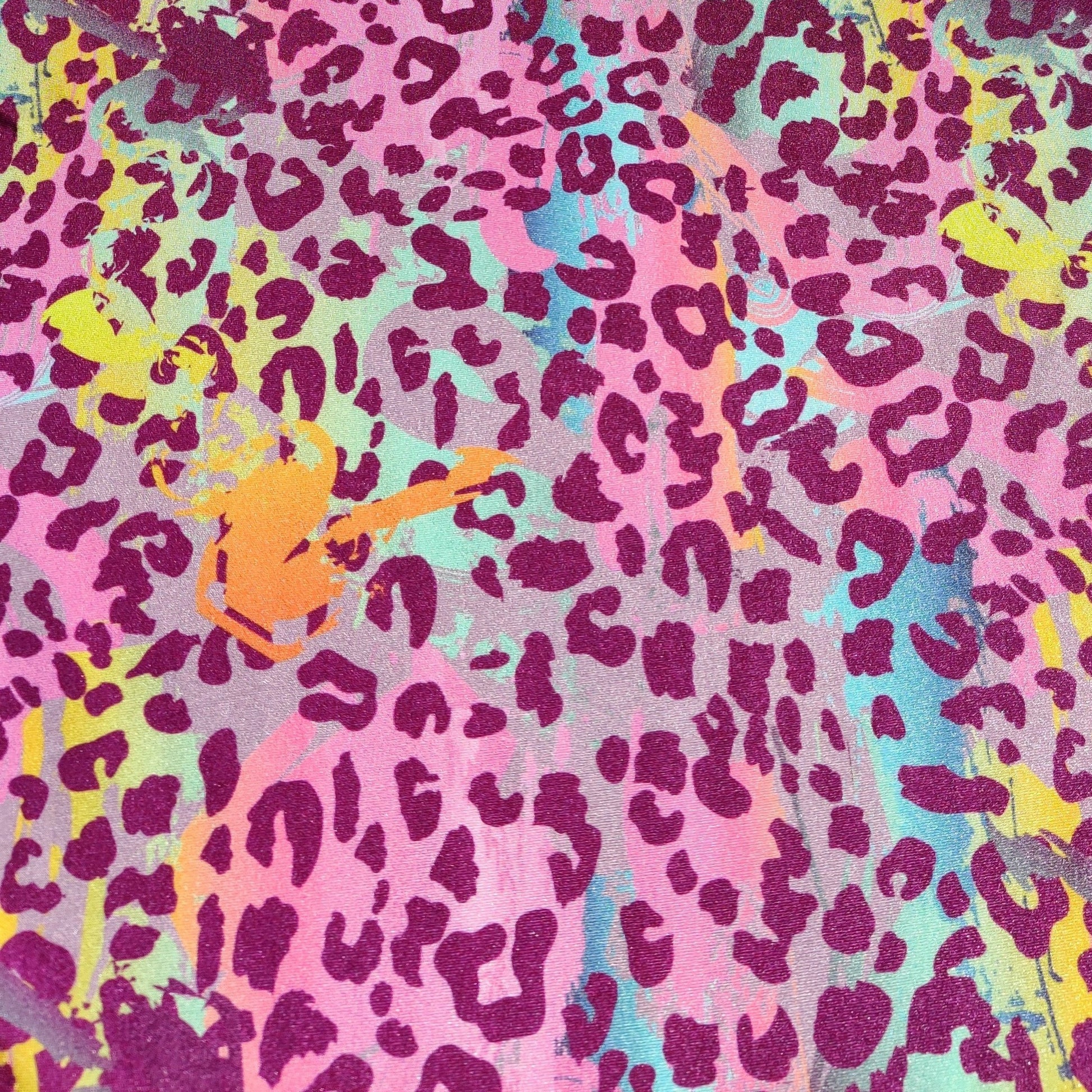 FS162 Leopard Paint Spandex Fabric | Fabric | Animal, drape, Exclusive, Fabric, fashion fabric, jersey, Leopard, making, Multi Colour, paint, Pink, Purple, sewing, Spandex, sportswear, Stretchy, swim, Swimwear | Fabric Styles