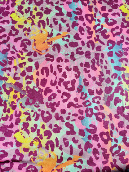 FS162 Leopard Paint Spandex Fabric | Fabric | Animal, drape, Exclusive, Fabric, fashion fabric, jersey, Leopard, making, Multi Colour, paint, Pink, Purple, sewing, Spandex, sportswear, Stretchy, swim, Swimwear | Fabric Styles