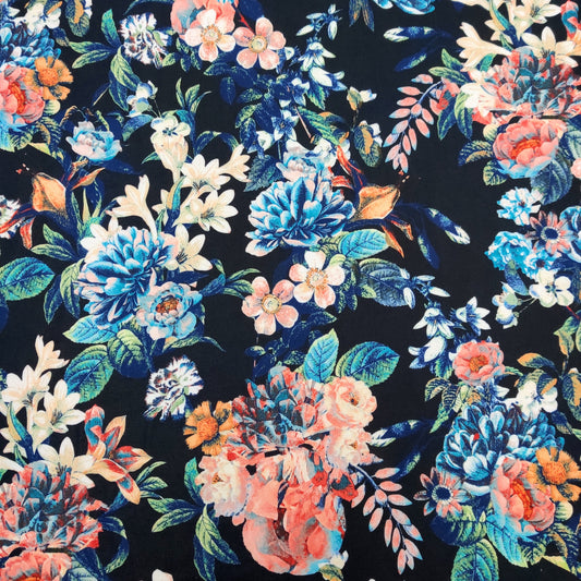 FS065 Flower Print Scuba Stretch Knit Fabric Black | Fabric | Black, Fabric, Floral, Flowers, Leaf, SALE, Scuba | Fabric Styles