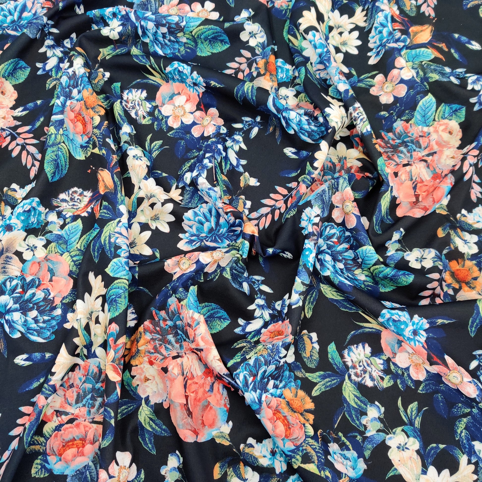 FS065 Flower Print Scuba Stretch Knit Fabric Black | Fabric | Black, Fabric, Floral, Flowers, Leaf, SALE, Scuba | Fabric Styles