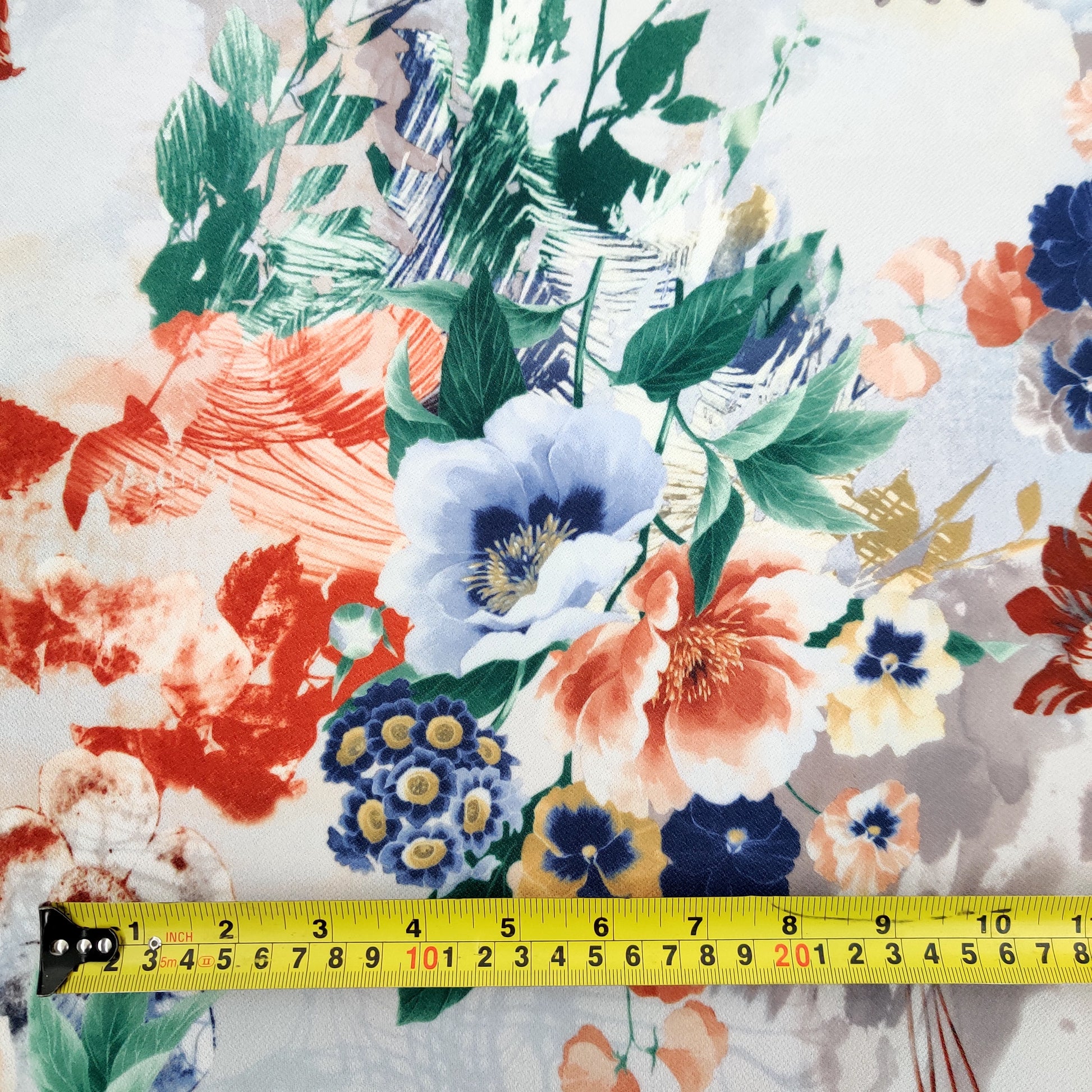 FS561 Tie Dye Floral | Fabric | drape, Fabric, fashion fabric, Floral, Flower, Leaf, Leaves, Lemons, Marcella, Orange, SALE, sewing, Stretchy, Valentino | Fabric Styles