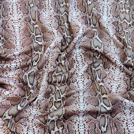 FS062_9 Snake Skin Scuba Stretch Knit Fabric Pink & Brown