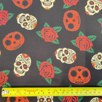 FS550 Skulls Rose Scuba Stretch Knit Fabric Black | Fabric | Bones, check, Fabric, fashion fabric, Floral, Floral Leopard, Flower, Flowers, Halloween, Red Roses, Rose, Roses, Scuba, Skull, Skulls | Fabric Styles