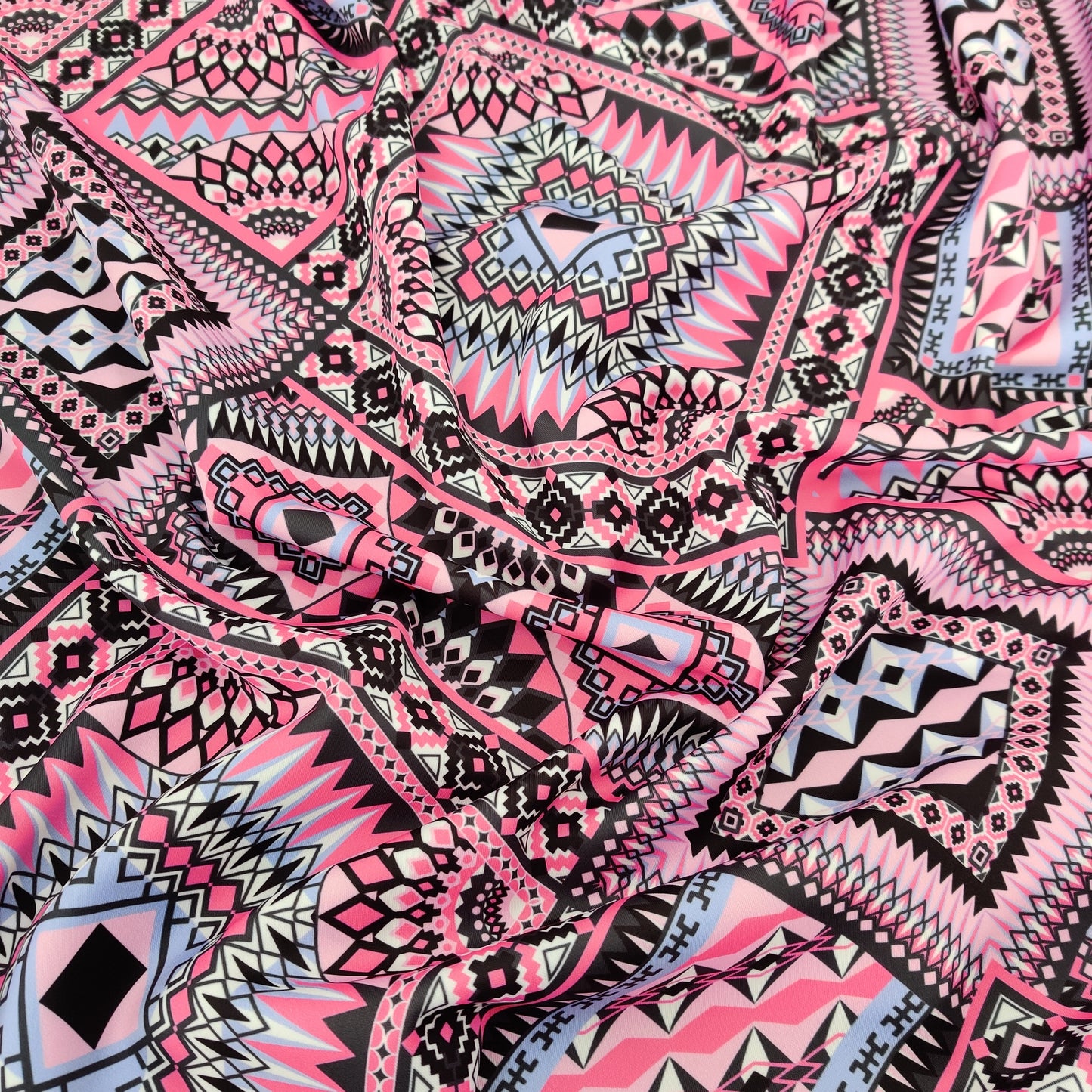 FS567 Pink Aztec | Fabric | aztec, Fabric, fashion fabric, geometric, making, pink, Scuba, sewing, Stretchy, tile | Fabric Styles