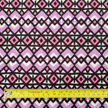 FS568 Lilac Geometric | Fabric | aztec, drape, Fabric, fashion fabric, Geometric, jersey, lilac, making, purple, repeat, sale, Scuba, sewing, Stretchy, tile | Fabric Styles