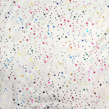 FS594 Multi Star Foil | Fabric | Animal, blue, drape, elastane, Fabric, fashion fabric, Foil, FS580, jersey, Leopard, Limited, making, Pink, Polyester, purple, Rainbow, Satin, sewing, Skirt, STar, Stars, Stretchy, Watercolour | Fabric Styles