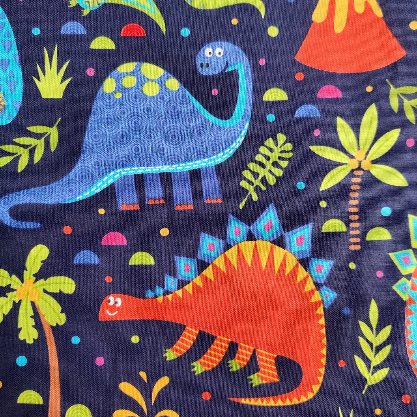 FS625 Dino World Navy Cotton | Fabric | Animal, Black, blue, Children, Cotton, Denim, Dino, Dinosaur, drape, Fabric, fashion fabric, Kids, Light blue, making, sewing, Skirt, Yellow | Fabric Styles