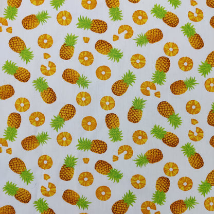 FS739 Pineapple Novelty | Fabric | Children, Colourful, Cotton Poplin, Croissant, drape, Fabric, fashion fabric, Fruit, Fruits, Kids, making, Pineapple, Pineapples, Sale, sewing, Skirt, White | Fabric Styles