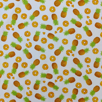 FS739 Pineapple Novelty | Fabric | Children, Colourful, Cotton Poplin, Croissant, drape, Fabric, fashion fabric, Fruit, Fruits, Kids, making, Pineapple, Pineapples, Sale, sewing, Skirt, White | Fabric Styles