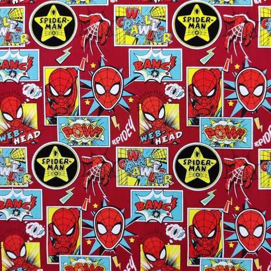 FS756_1 Spider-Man Red | Fabric | Black, Black Widow, Blue, Brand, Branded, Children, comic, comics, Cotton, Fabric, fashion fabric, Flash, hero, Kids, Light blue, logo, making, man, Marvel Comics, Spider, Spider Man, Spiderman, super, superhero | Fabric Styles