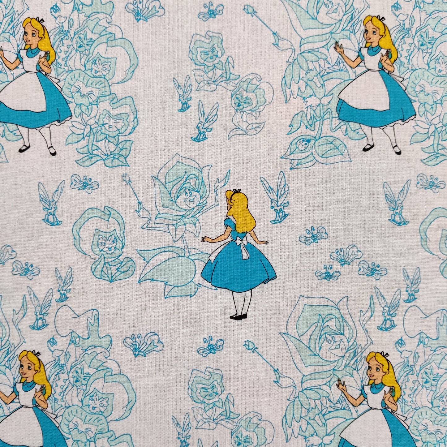 FS757_1 Alice in Wonderland | Fabric | Alice, Alice in Wonderland, blue, Brand, Branded, Children, Cotton, Denim, Disney, drape, Fabric, fashion fabric, Kids, Light blue, Limited, making, Pink, Sale, sewing, Skirt, wonderland | Fabric Styles