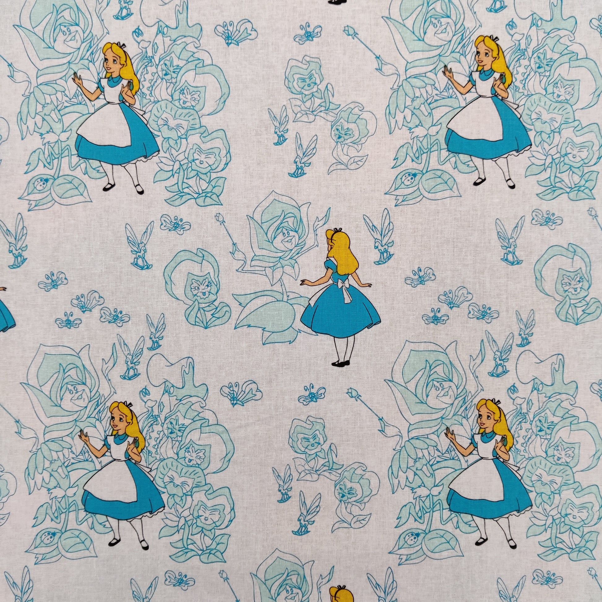 FS757_1 Alice in Wonderland | Fabric | Alice, Alice in Wonderland, blue, Brand, Branded, Children, Cotton, Denim, Disney, drape, Fabric, fashion fabric, Kids, Light blue, Limited, making, Pink, Sale, sewing, Skirt, wonderland | Fabric Styles