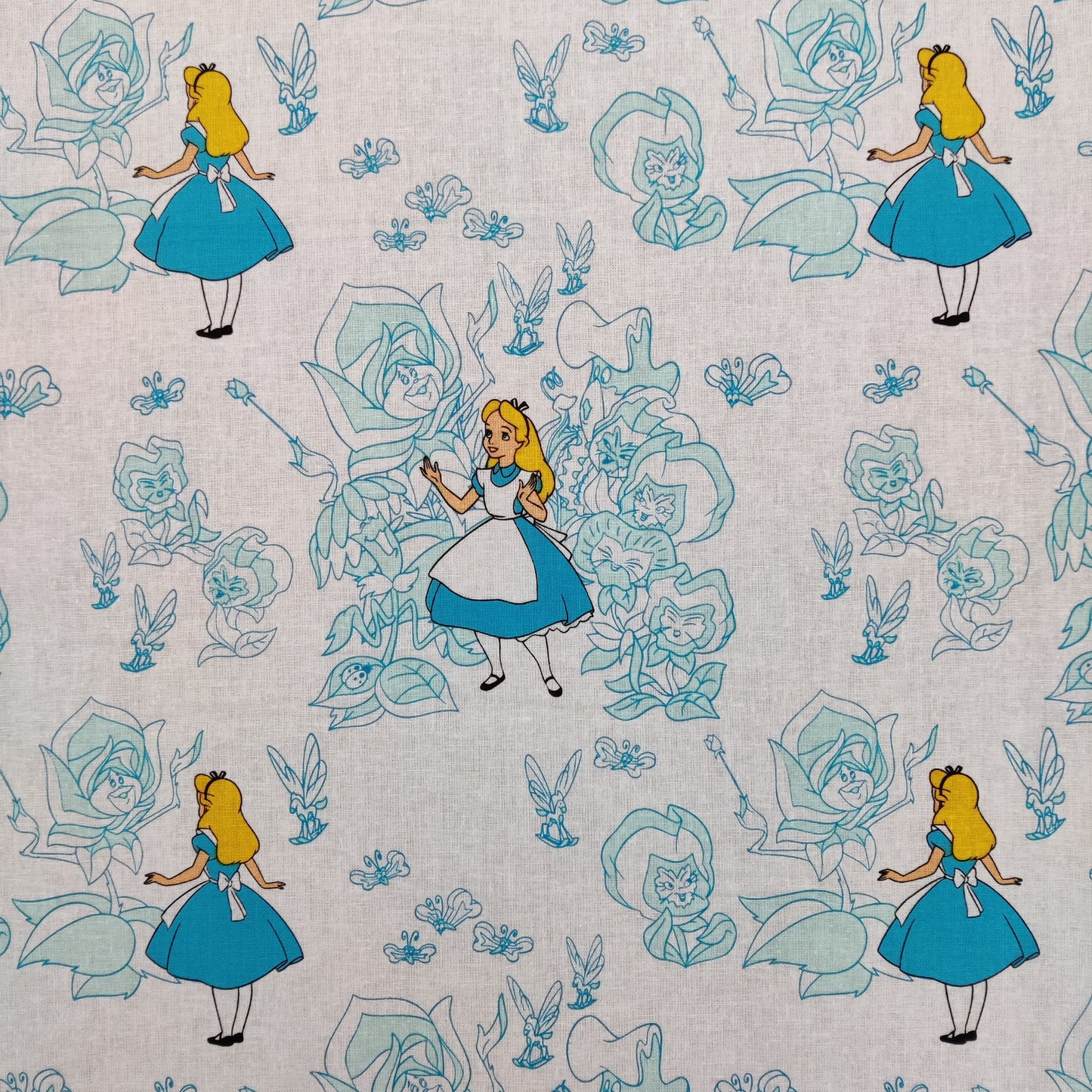 FS757_1 Alice in Wonderland | Fabric | Alice, Alice in Wonderland, blue, Brand, Branded, Children, Cotton, Denim, Disney, drape, Fabric, fashion fabric, Kids, Light blue, Limited, making, Pink, Sale, sewing, Skirt, wonderland | Fabric Styles