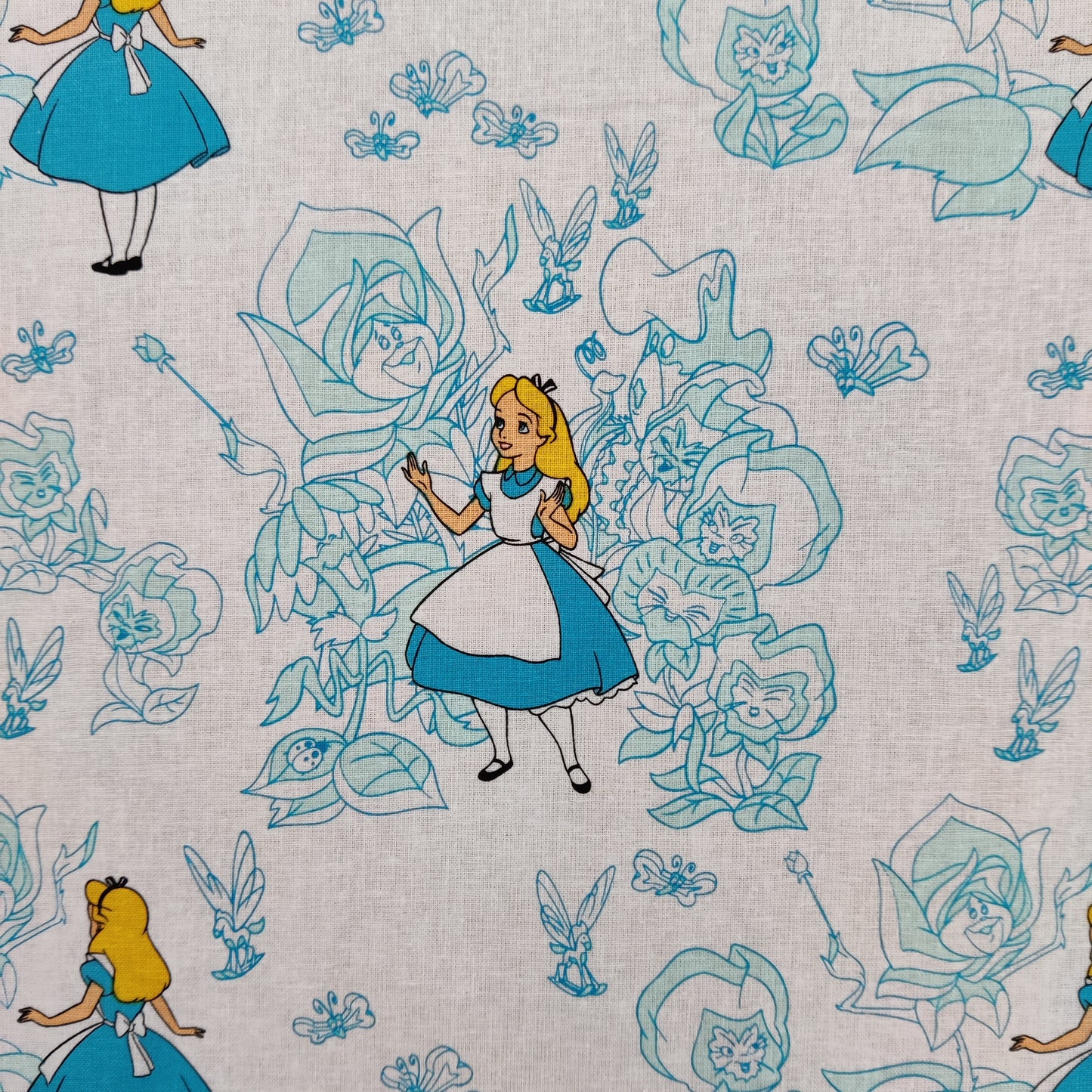 FS757_1 Alice in Wonderland | Fabric | Alice, Alice in Wonderland, blue, Brand, Branded, Children, Cotton, Denim, Disney, drape, Fabric, fashion fabric, Kids, Light blue, Limited, making, Pink, Sale, sewing, Skirt, wonderland | Fabric Styles