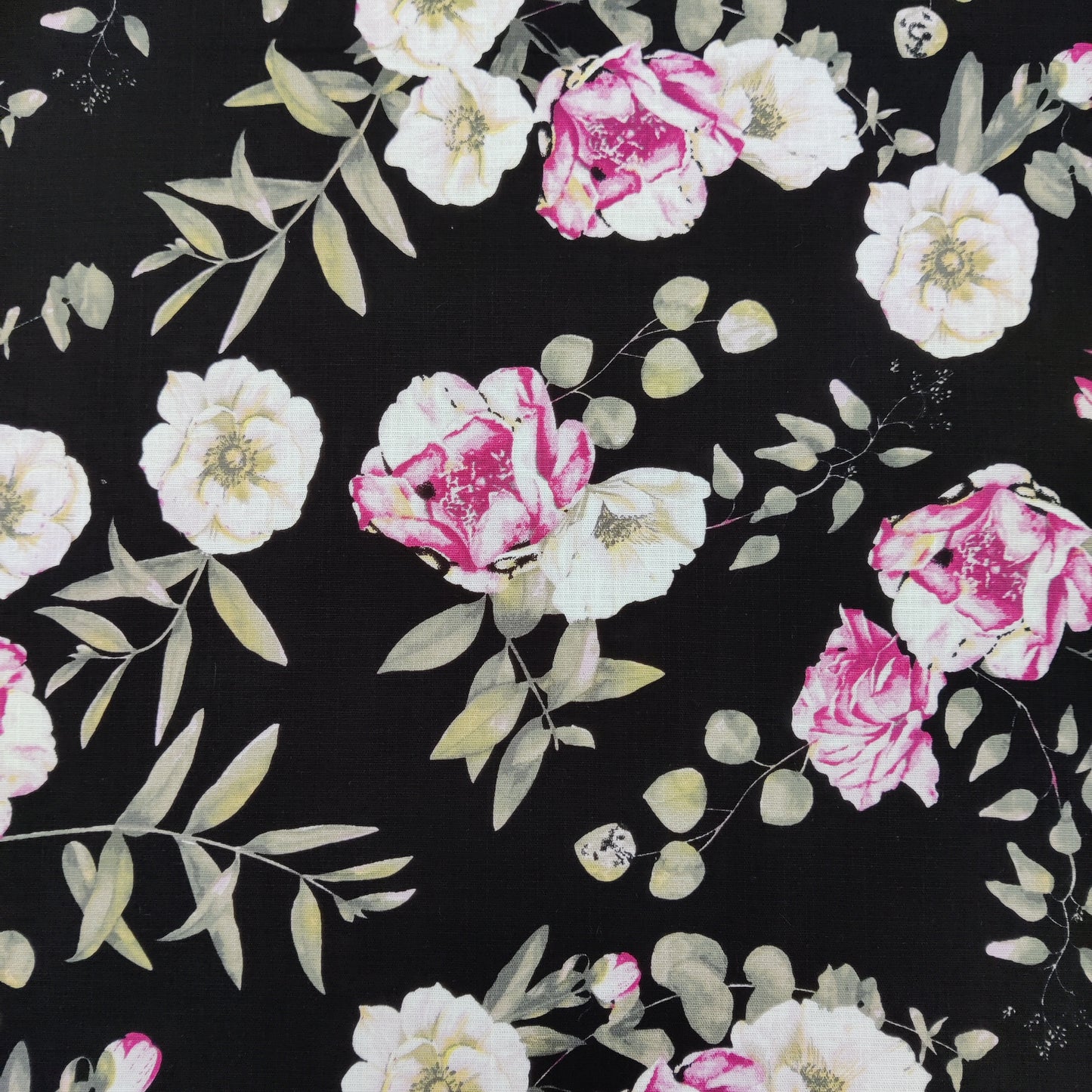 FS740_1 Black Floral | Fabric | Black, Colourful, Cotton Slub, drape, Fabric, fashion fabric, Floral, Flower, making, Sale, sewing, Skirt | Fabric Styles