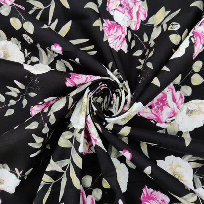 FS740_1 Black Floral | Fabric | Black, Colourful, Cotton Slub, drape, Fabric, fashion fabric, Floral, Flower, making, Sale, sewing, Skirt | Fabric Styles