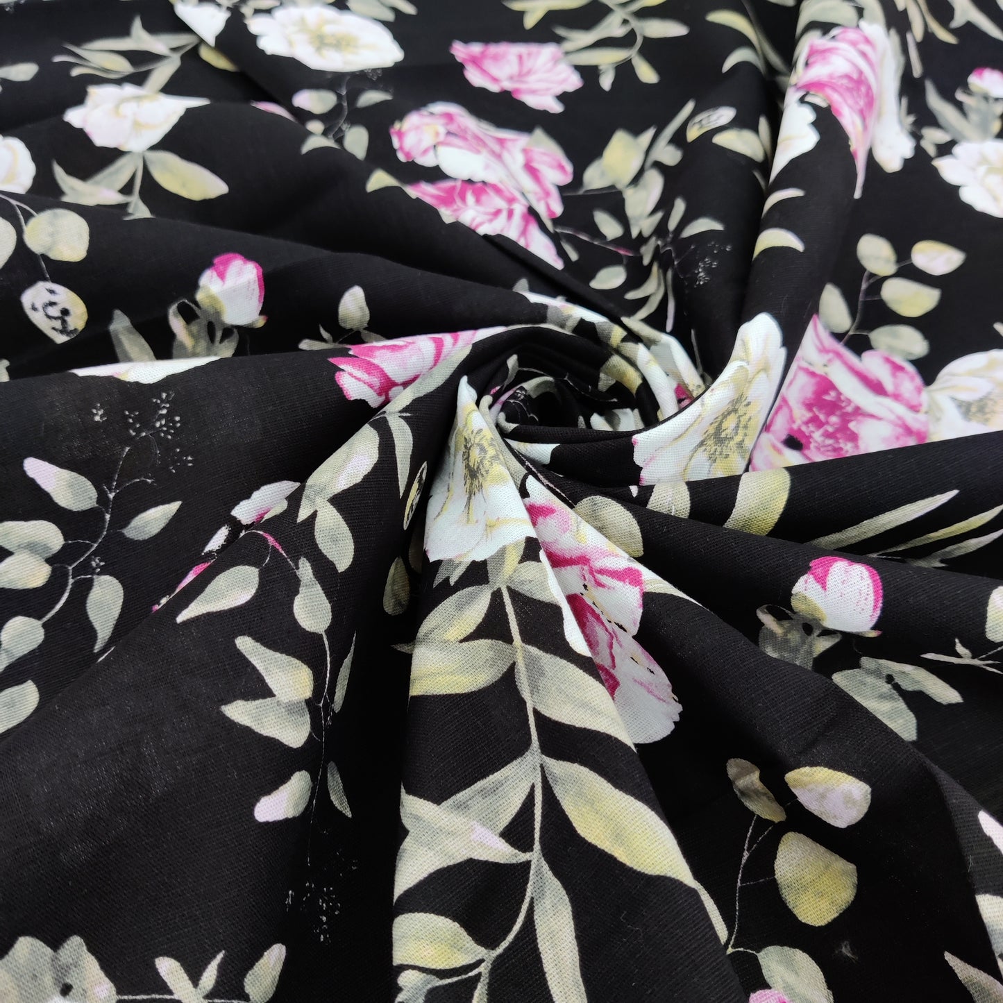 FS740_1 Black Floral | Fabric | Black, Colourful, Cotton Slub, drape, Fabric, fashion fabric, Floral, Flower, making, Sale, sewing, Skirt | Fabric Styles