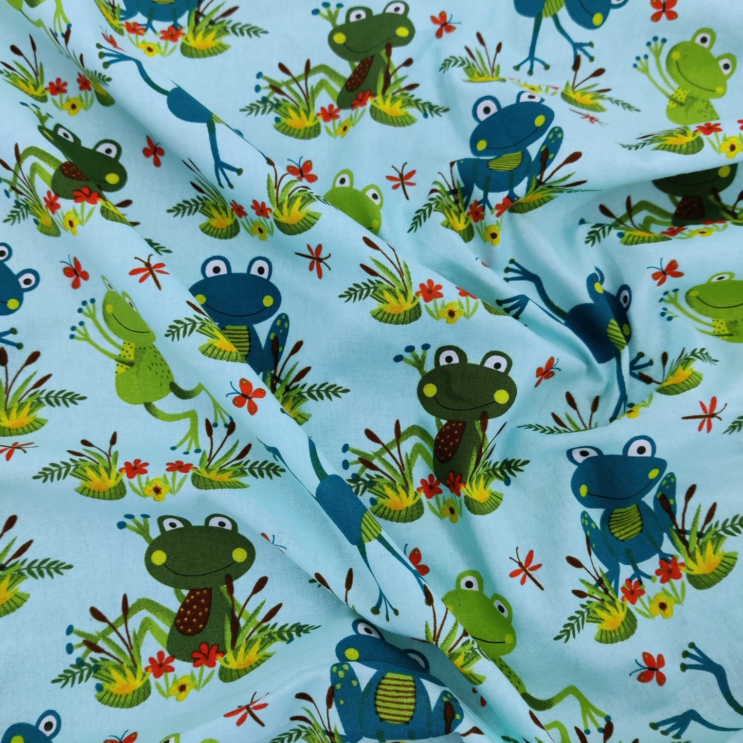 FS741_1 Frogs Blue | Fabric | Animal, Children, Colourful, Cotton, drape, Fabric, fashion fabric, Green, Kids, Limited, making, Multicolour, Sale, sewing, Skirt, White | Fabric Styles