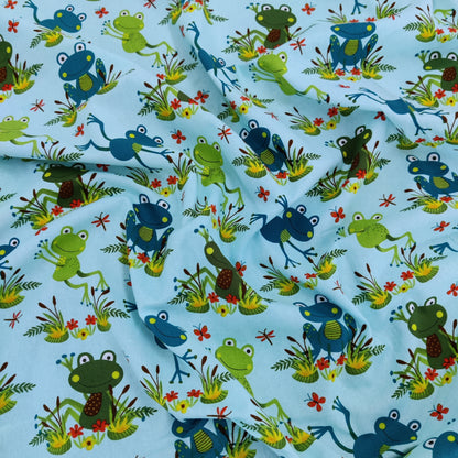 FS741_1 Frogs Blue | Fabric | Animal, Children, Colourful, Cotton, drape, Fabric, fashion fabric, Green, Kids, Limited, making, Multicolour, Sale, sewing, Skirt, White | Fabric Styles