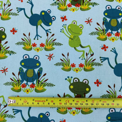 FS741_1 Frogs Blue | Fabric | Animal, Children, Colourful, Cotton, drape, Fabric, fashion fabric, Green, Kids, Limited, making, Multicolour, Sale, sewing, Skirt, White | Fabric Styles