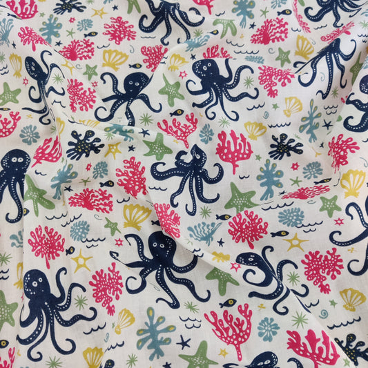 FS801 Octopus | Fabric | Animal, Children, Colourful, drape, Fabric, fashion fabric, Kids, making, Multicolour, Navy, Octopus, Poly, Poly Cotton, sale, sewing, Skirt, White | Fabric Styles